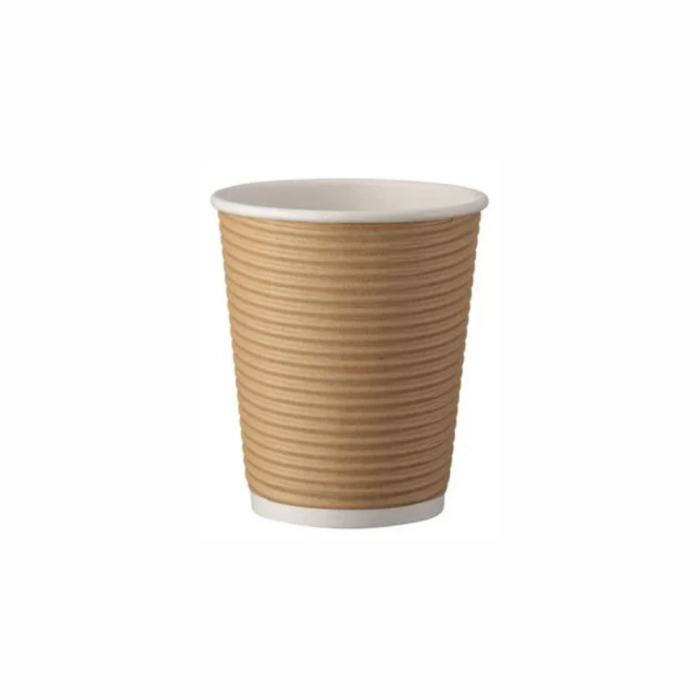 Doppelwand Riffel Kaffee Becher natur braun 0,2L/8oz Ø 9,0cm Kraft / PE Restposten!